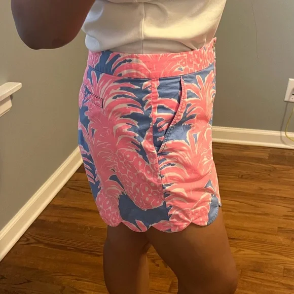 Lilly Pulitzer Pink and Blue Buttercup Tropical Pineapple Print Shorts - Picture 2 of 11